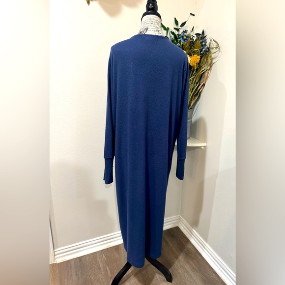 Magnolia 3 piece Loungewear Blue Crop Tank Top, flared pants, & long duster robe - Picture 12 of 14